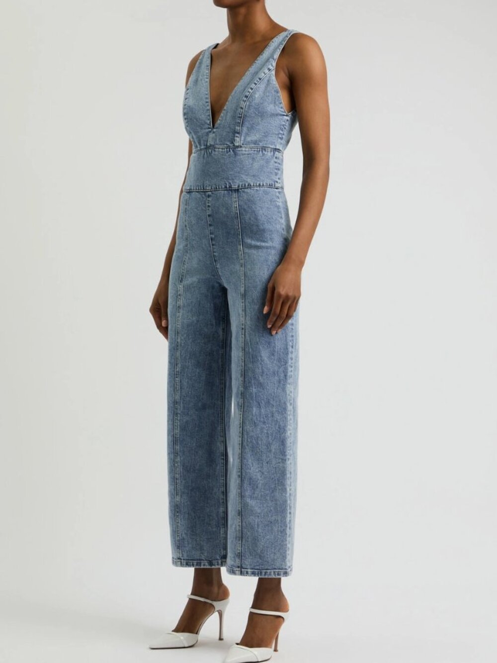 Alice + Olivia Sandra Deep V Denim Jumpsuit Size 30